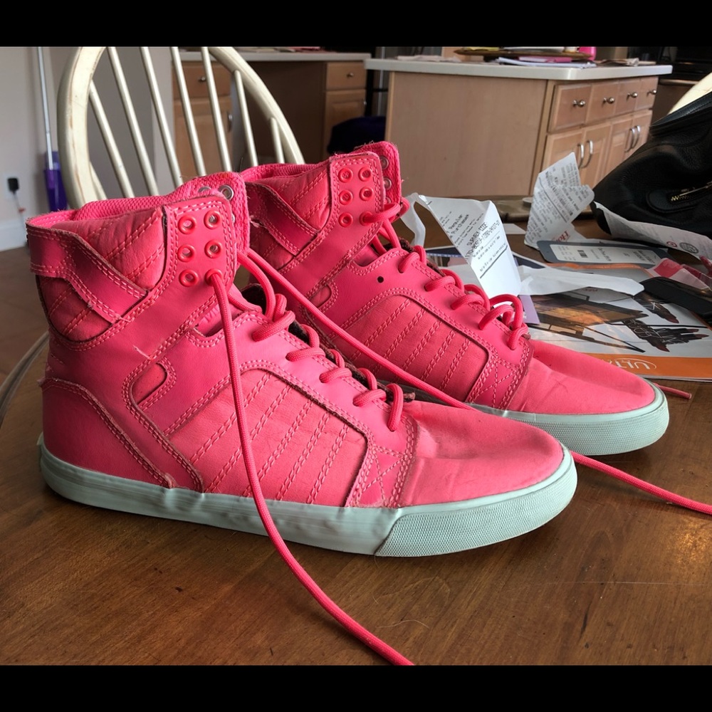 Bright pink high top sneakers